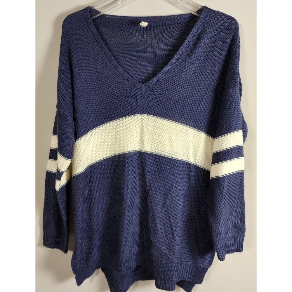 Wishlist‎ Womens Size S Blue Cream Stripe Long Sleeve Knit Sweater Academia